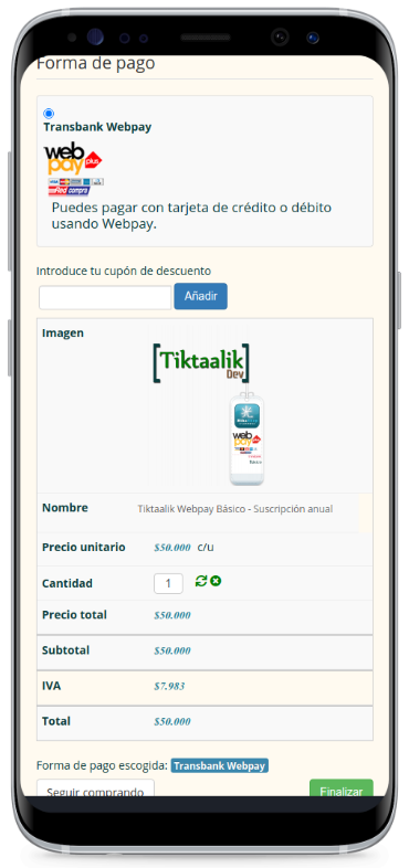 webpay plugin mobile mockup